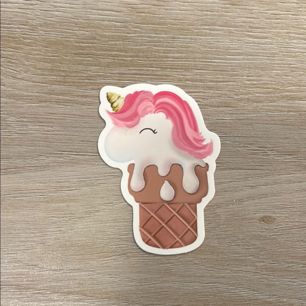 Unicorn Ice Cream Waterproof Vinyl Sticker with Pink Hair